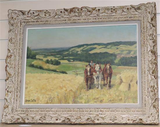 George Lattes (1909-1989), oil on canvas, Harvest scene, signed, 37 x 53cm